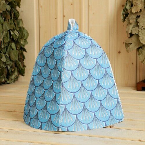 Шапка для бани с принтом Водяной дракон голубой полиэфирный войлок 722₽