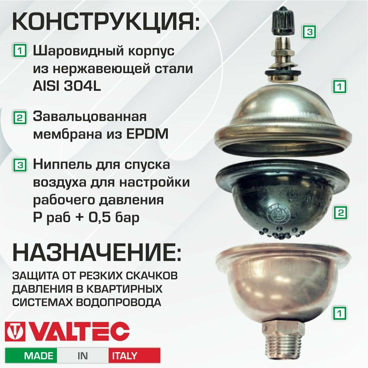 Компенсатор гидроудара VALTEC VT.CAR19.I.04001, муфтовый (НР), Ду 15 (1/2") - фото №4