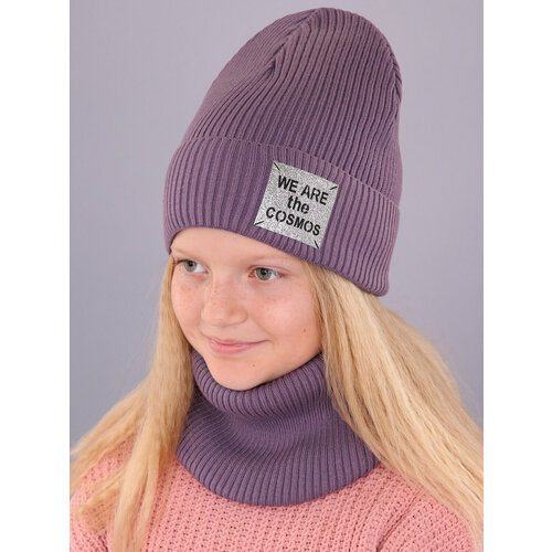 фото Шапка бини поляярик, размер 50-52, фиолетовый, серебряный