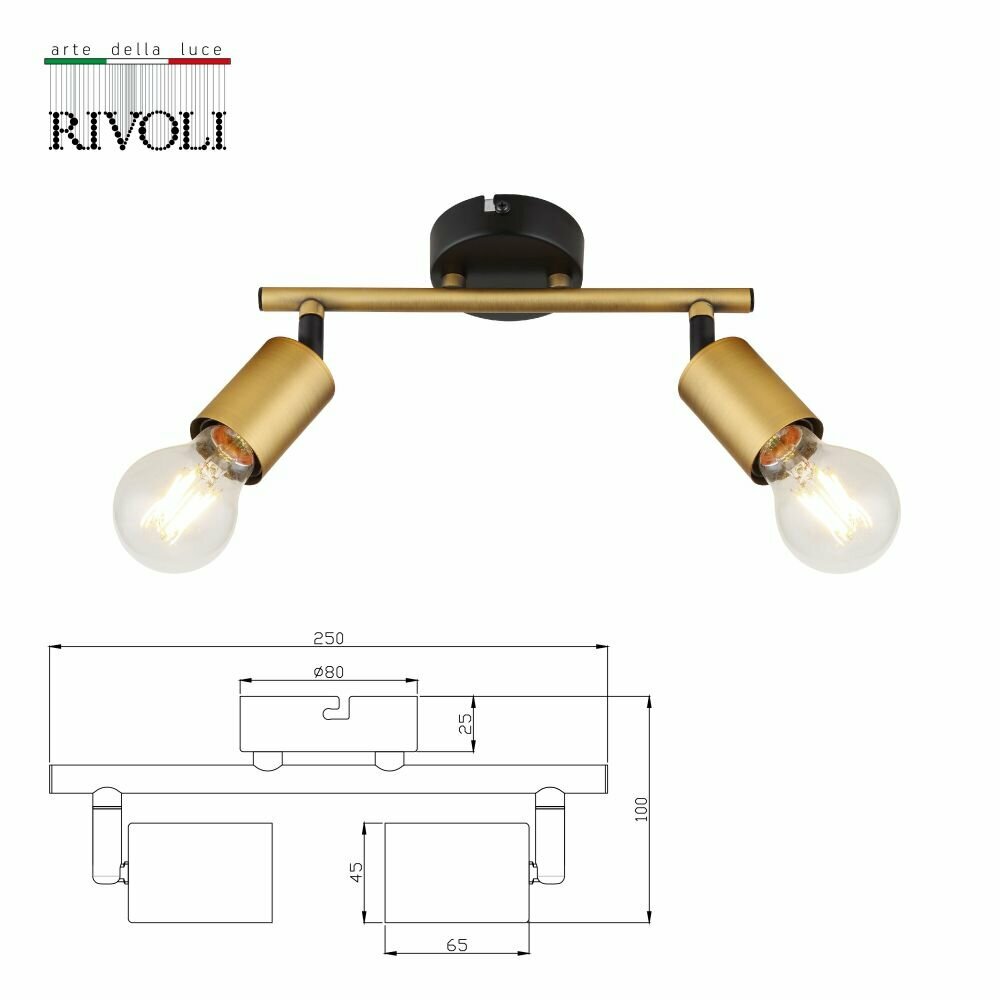 Настенно-потолочный светильник Rivoli Jordana 7038-702, E27, 80 Вт, кол-во ламп: 2 шт., цвет арматуры: золотой - фотография № 6