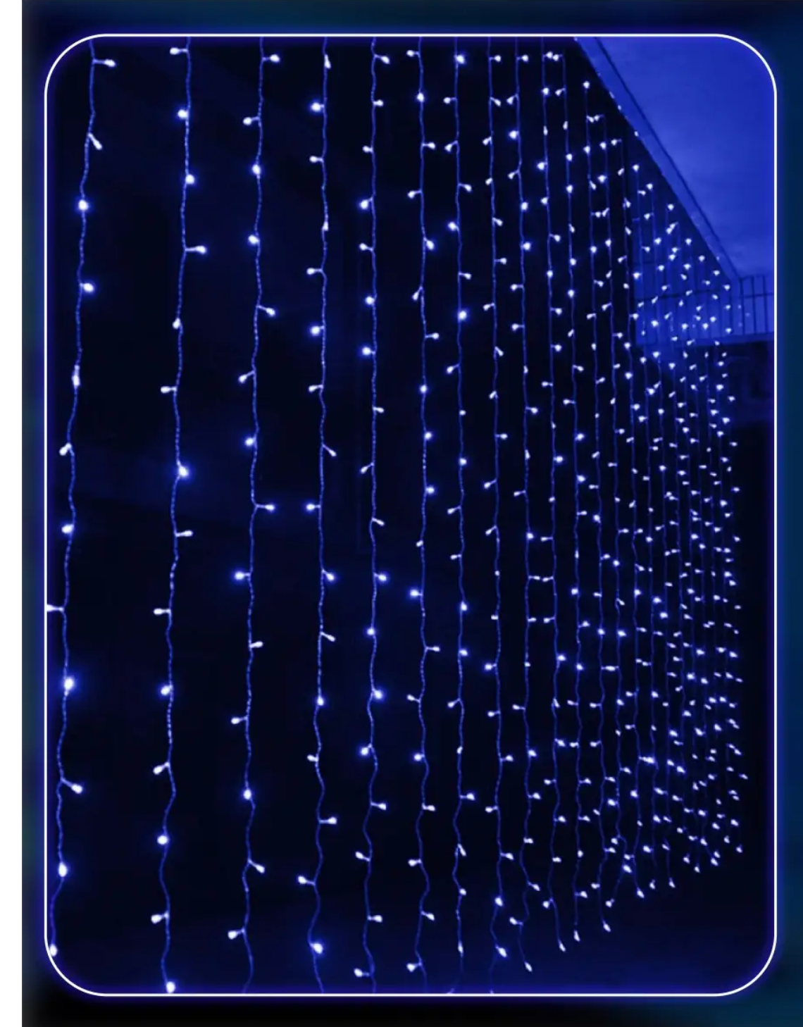 Светодиодная гирлянда-штора 3х2 / бахрома / дождик / занавес / новогоднее украшение 300х200 см, синий