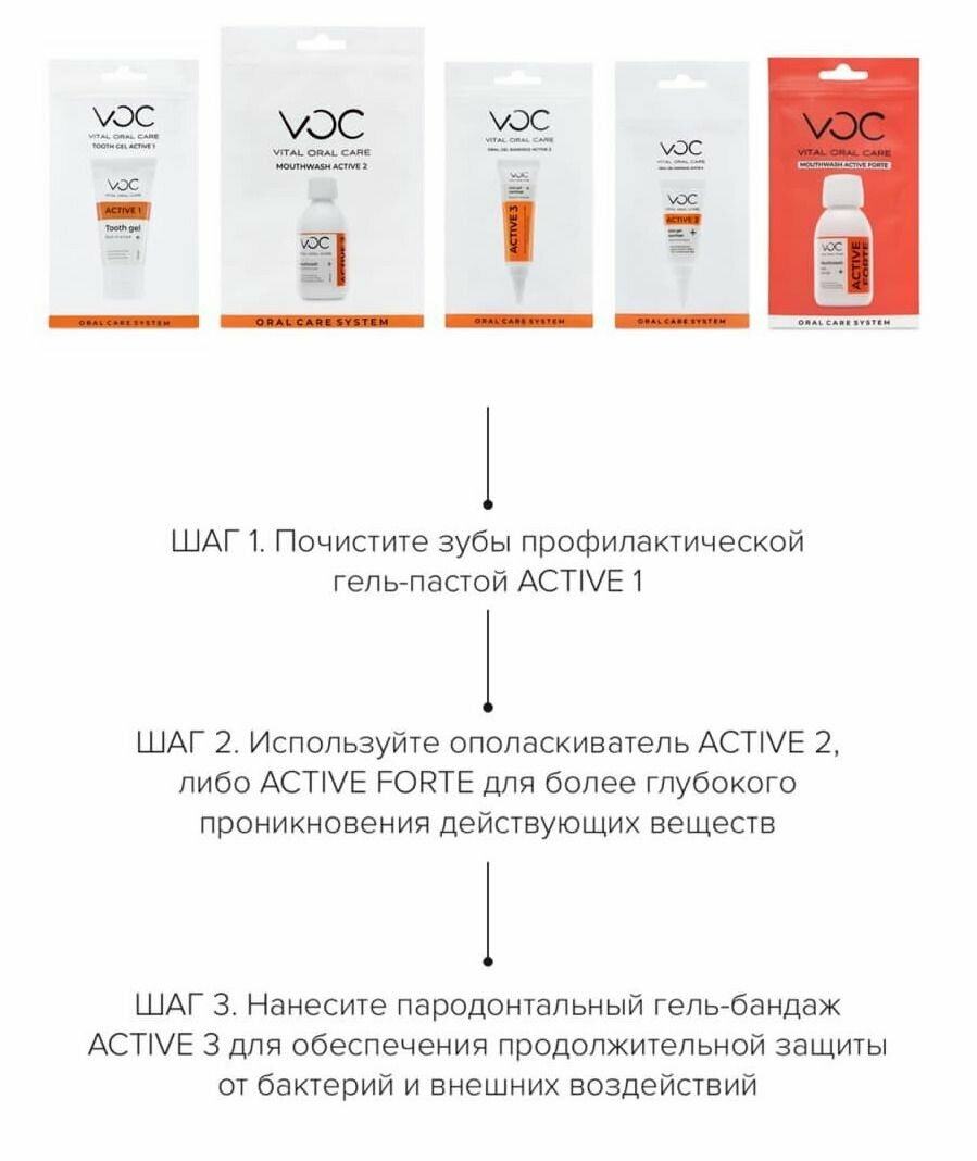 Изображение Профилактическая зубная гель-паста VOC ACTIVE 1 интенсивного действия со вкусом красного апельсина.