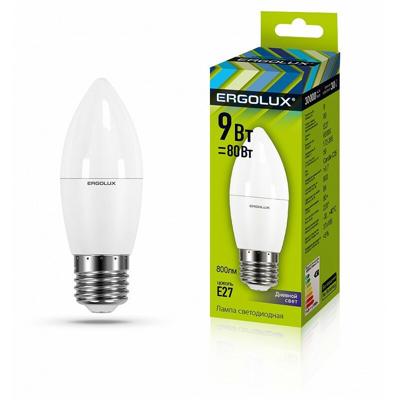 Светодиодная лампа E27 9W 6500K (холодный) Ergolux LED-C35-9W-E27-6K (13172) - фото №2
