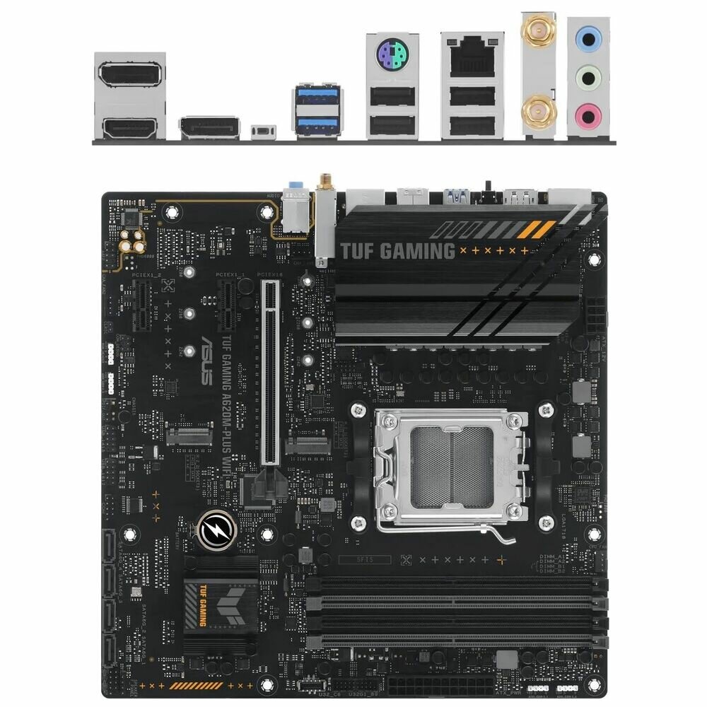 Материнская плата ASUS TUF Gaming A620M-Plus WiFi A620 Socket AM5 4xDDR5, 4xSATA3, 2xM.2, 1xPCI-E16x, 2xUSB3.2, 2xDP, HDMI, WiFi, 2.5Glan, mATX