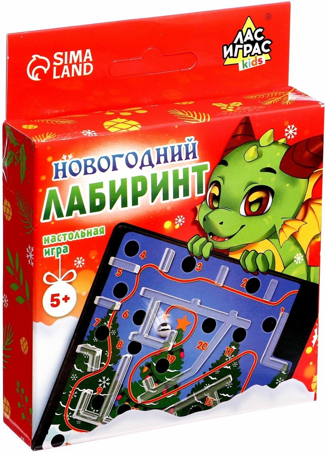 Развивающая настольная игра-головоломка "Новогодний лабиринт" с шариком, пластиковое поле с препятствиями