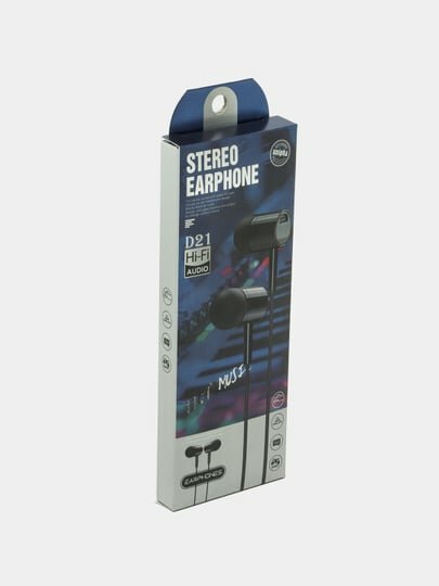 Проводные наушники, с микрофоном, разъем 3.5 mm, Stereo Earphones D21 чёрный — фото 1