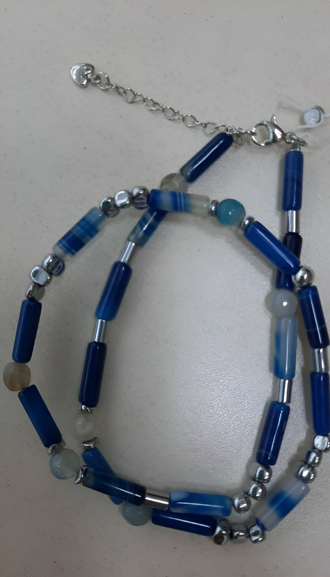 Колье Аквамарин агат гематит длина 42 см синий