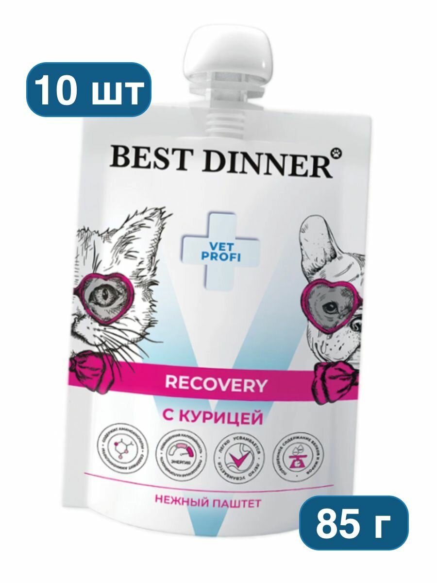 Best Dinner Vet Profi Recovery Влажный диетический корм для кошек и собак в период послеоперационного восстановления - 10 шт*85 гр