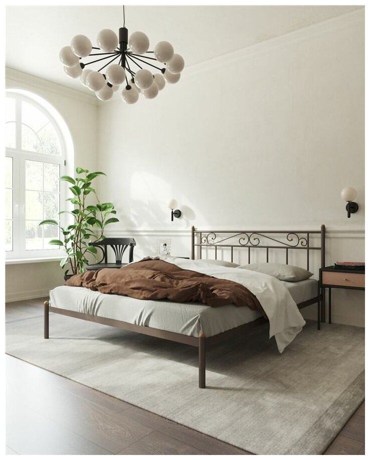 Кровать "Франческа" без изножья (120х200/ноги металл/цвет Коричневый бархат)