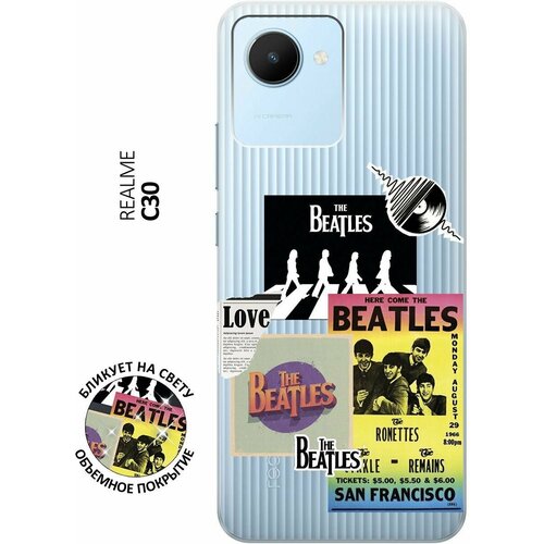 Силиконовый чехол с принтом Beatles Stickers для realme C30 / Рилми С30 силиконовый чехол с принтом brave noah для realme c30 рилми с30