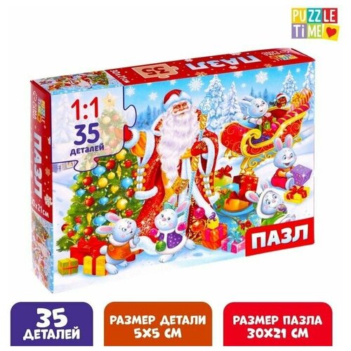 Пазл Дед Мороз и зайцы, 35 деталей, 1 шт. новогодняя корзинка для декора дед мороз 14 × 6 × 19 см