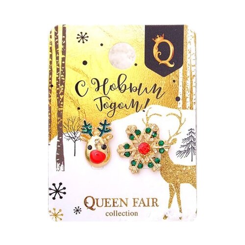 фото Серьги пусеты queen fair, бижутерный сплав, эмаль, красный, зеленый