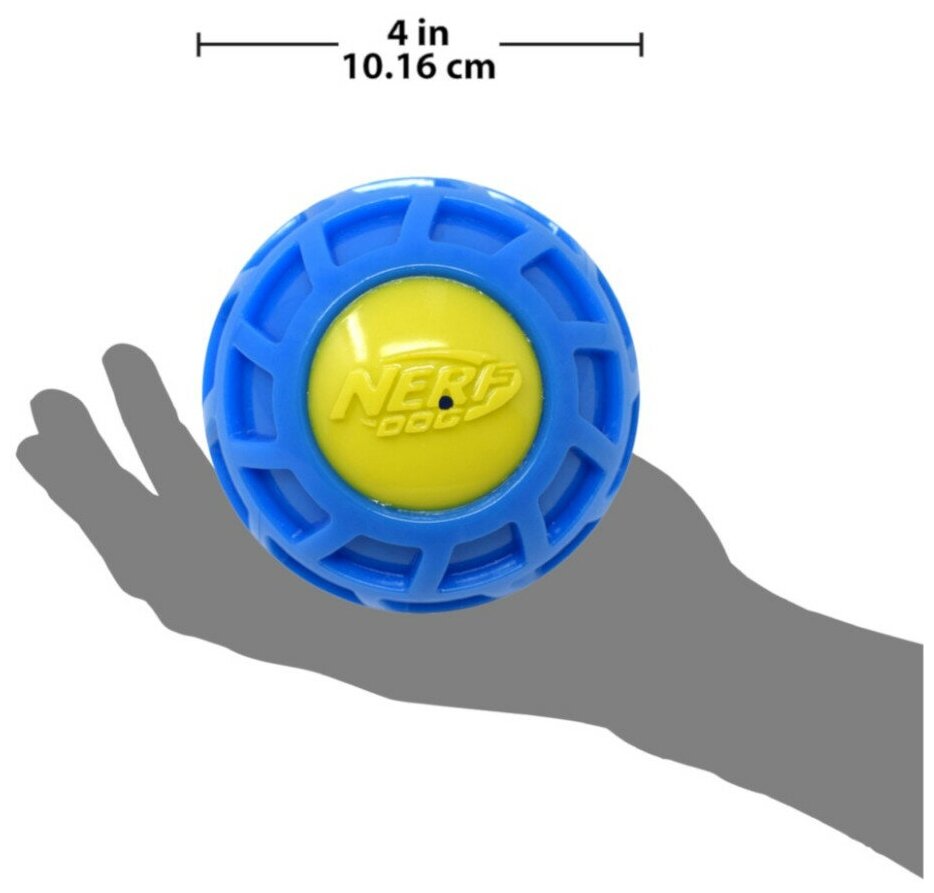 NERF Микро игрушка для собак рифленый мяч из термпопластичной резины, синий зеленый - 10 см - фотография № 3