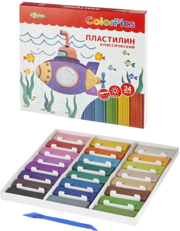 Пластилин №1SCHOOL №1 School ColorPics набор 24 цв, 480г, со стеком, картон