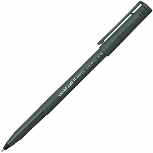 Ручка-роллер Uni-Ball II Micro, черная, корпус черный, узел 0,5 мм, линия 0,24 мм, UB-104 Black Комплект - 12 шт.