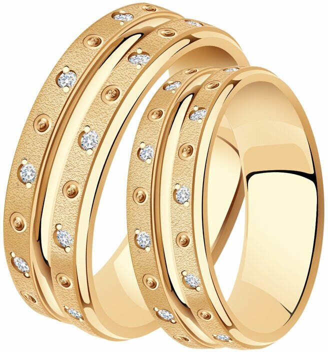 Кольцо обручальное Diamant online, красное золото, 585 проба, фианит