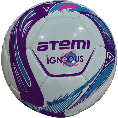 фото Мяч футбольный atemi igneous, pu/pvc 1.3mm, бел/cиний/голуб, р.3 , р/ш, 32 п , окруж 60-61