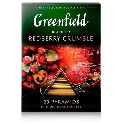 Чай GREENFIELD Redberry Crumble, черный с добавками, 20 шт, пирамидки