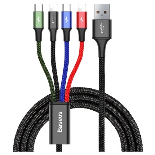 фото Кабель Baseus 4 in 1 Rapid Series USB - microUSB/USB Type-C/2xLightning (CA1T4-A01) 1.2 м черный