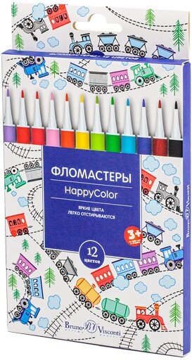 Фломастеры "HAPPYCOLOR" 12 цветов, 4 вида. Цена за 1 набор.