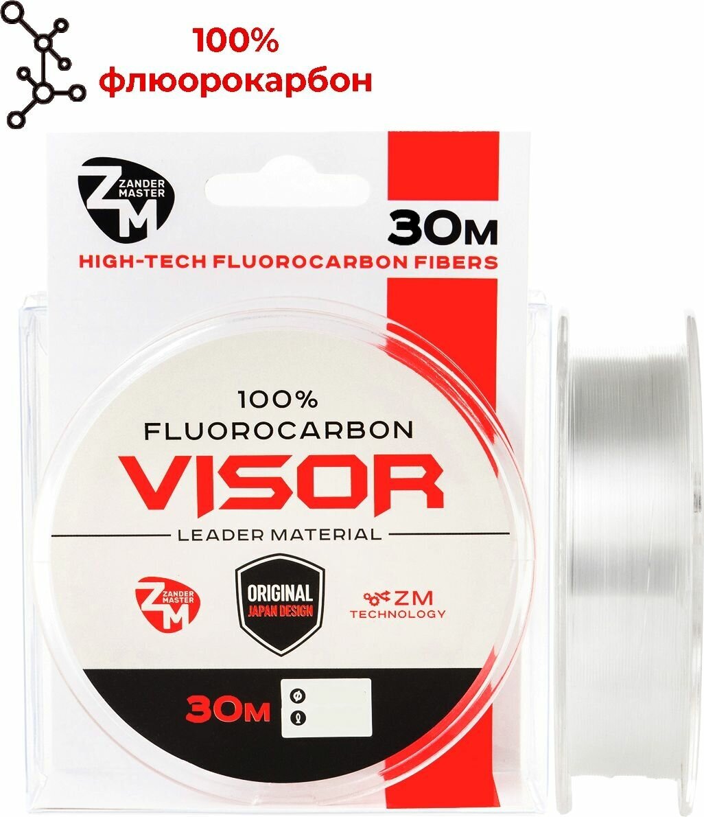 100% флюорокарбон флюрокарбон флюр Fluorocarbon калиброванная леска для рыбалки без памяти Zander Master VISOR 30 м, 0,181 мм х 3,72 кг