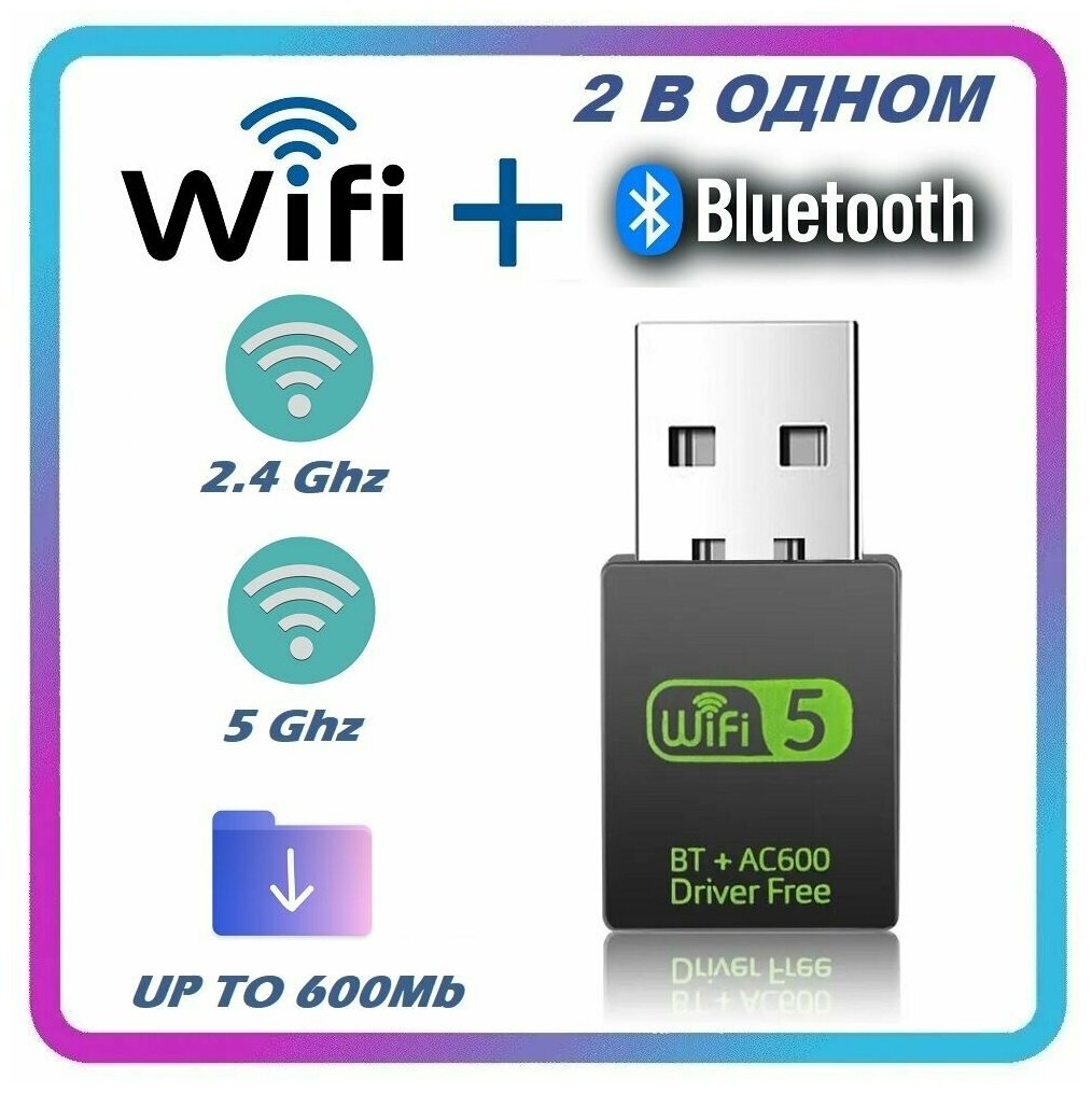 Wi-fi адаптер с Bluetooth для ПК 2.4 ггц+BT 802.11b/n/g скорость до 150Мбит/с/Wi-Fi Bluetooth приемник W-54