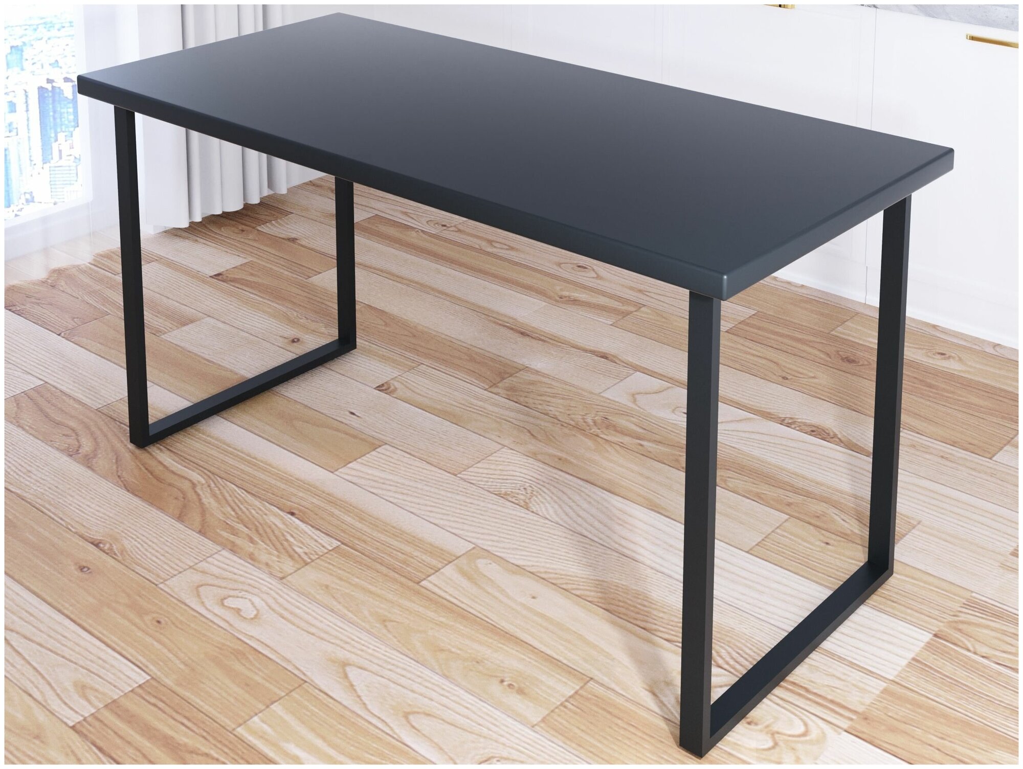 Стол кухонный Loft со столешницей цвета антрацит из массива сосны 40 мм и черными металлическими ножками, 130х60х75 см - фотография № 1