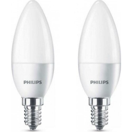 Светодиодная лампа Philips 5W эквивалент 40W 4000K 470Лм E14 в форме свечи (комплект из 2 шт)