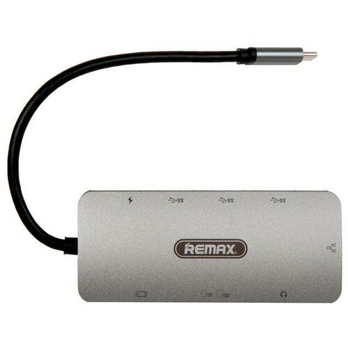 Переходник REMAX RU-U91 Type-C адаптер (HDMI+USB3.0+RJ45+PD, SD, TF, 3.5mm), серый переходник hoco hb32 season type c 8 in 1 type c to hdtv pd usb3 0 usb2 0 2 sd tf rj45 серый