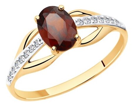 Кольцо Diamant, красное золото, 585 проба, фианит, гранат, размер 18