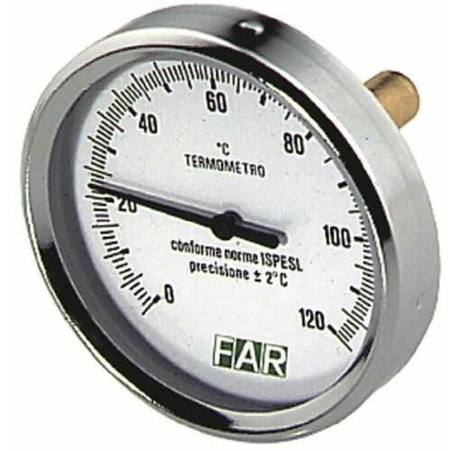 Термометр 0-120°C, торцевое соединение 1/2, зонд 50 мм, диаметр 80 мм FAR FA 2600