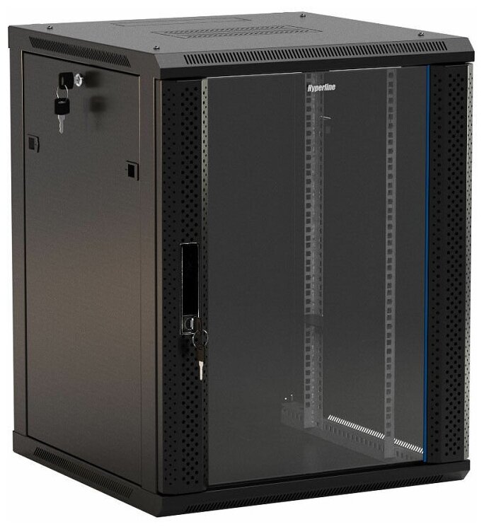 Шкаф коммутационный Hyperline (TWB-0945-GP-RAL9004) настенный 9U 600x450мм пер. дв. стекл 2 бок. пан. 6