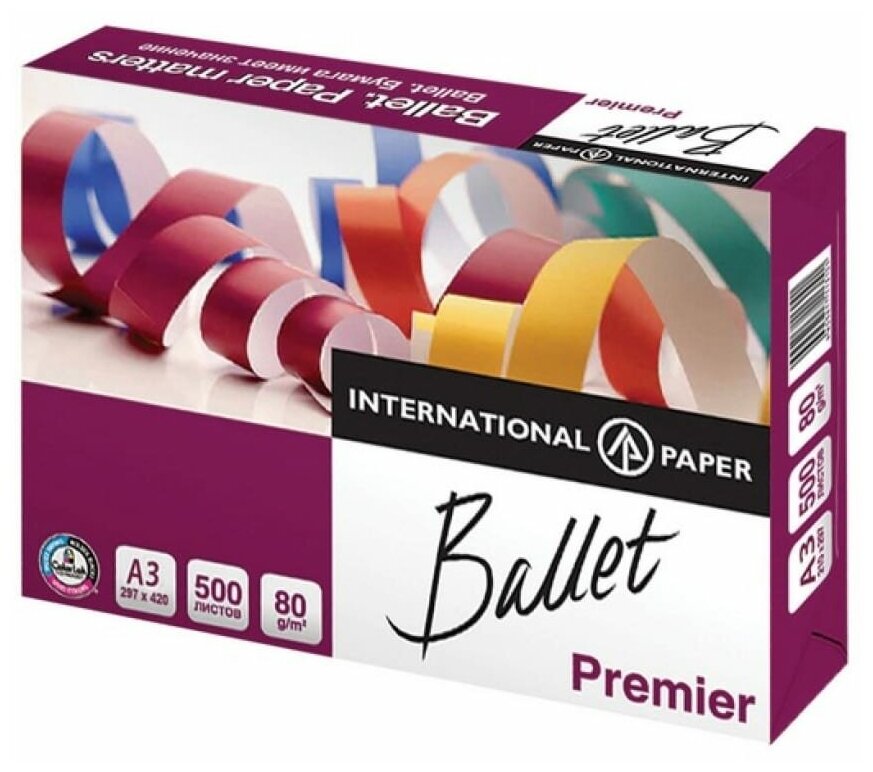 Бумага офисная BALLET PREMIER, А3 , 80 г/м2, 500 л, класс "А", ColorLok, белизна 162% (CIE)