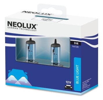 Лампа Neolux H4 12V-60/55W P43t Blue Light, комплект 2 шт, SCBN472B-SCB