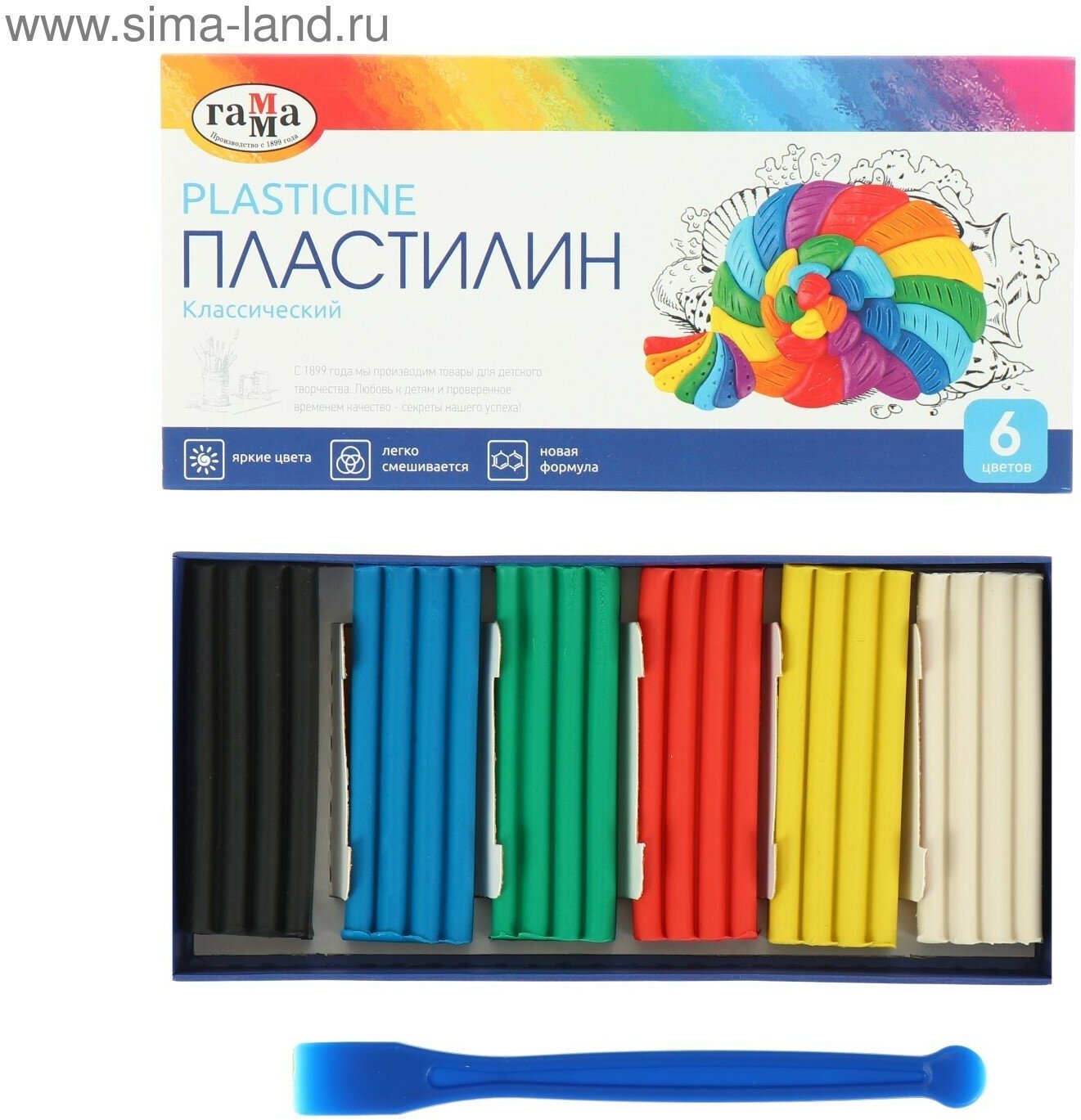 Пластилин 6 цветов 120 г, "Классический", со стеком