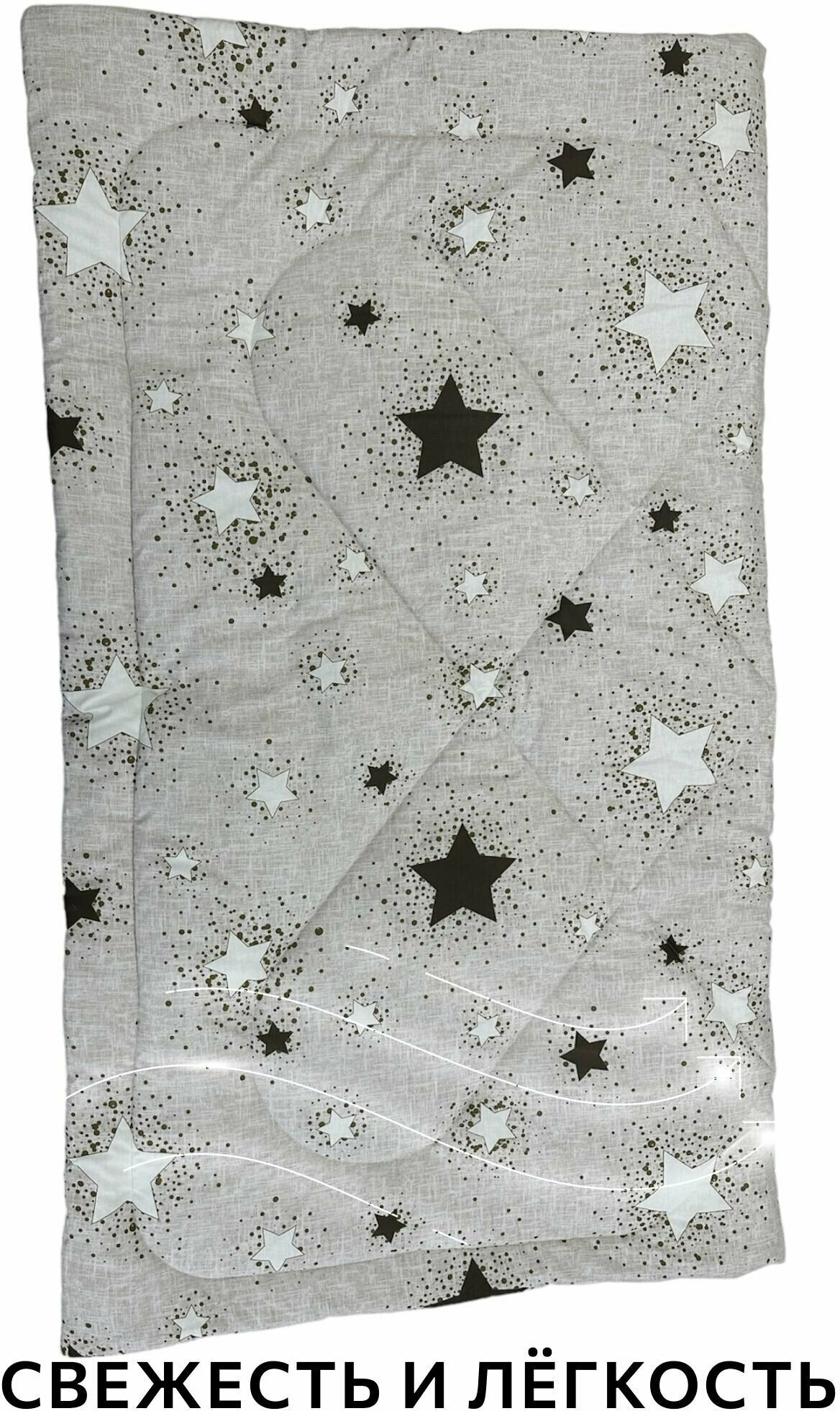 Одеяло гипоаллергенное, одеяло 1,5 спальный 145x205 см, Лебяжий пух, Рис "Звезды серо-розовые" - фотография № 6