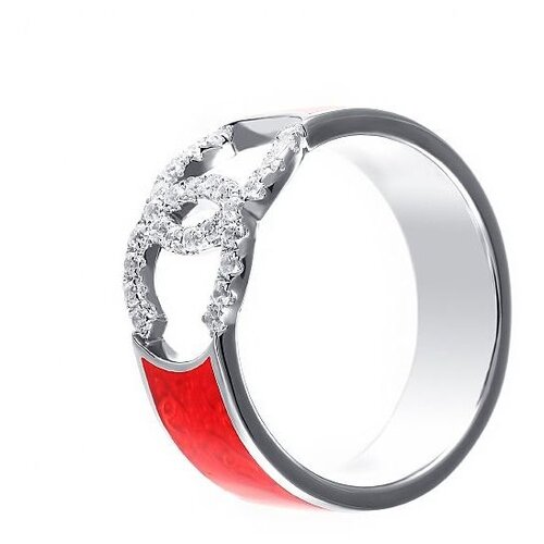 Серебряное кольцо с фианитом, эмалью