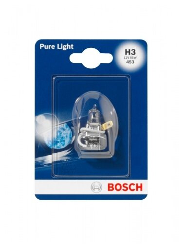 Автолампа Bosch Лампа галогеновая Bosch Pure Light - H3-55 Вт-3200К, 1 шт.