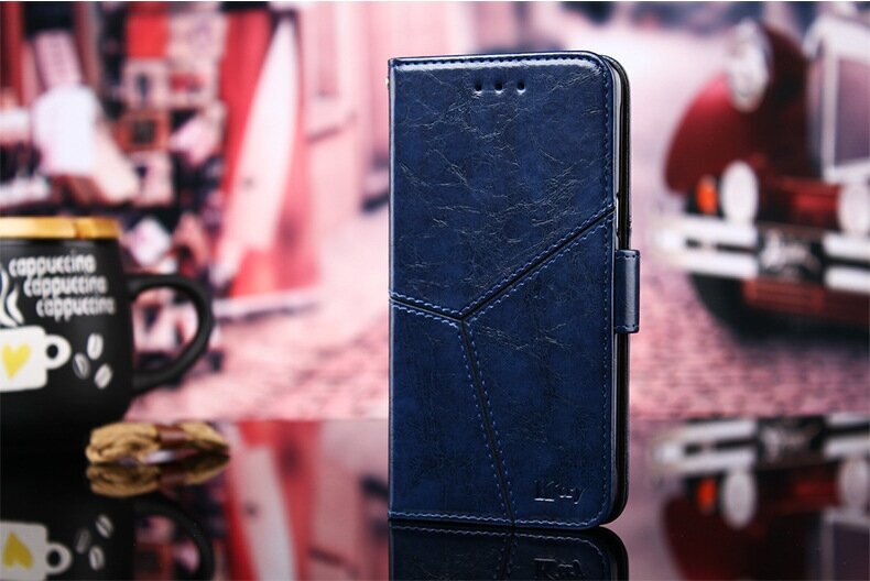 Чехол-книжка MyPads для Samsung Galaxy A34 из качественной импортной кожи прошитый по контуру с необычным геометрическим швом синий