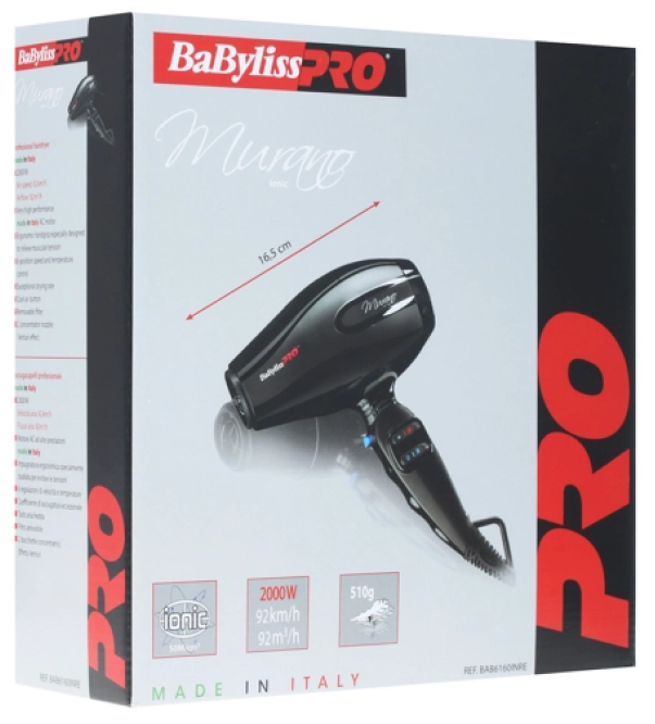 Фен Babyliss Pro Murano Ionic compact 2000Вт черный Bab6160inre . - фотография № 2