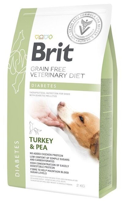 Сухой корм для собак Brit Veterinary Diet при сахарном диабете беззерновой индейка с горошком