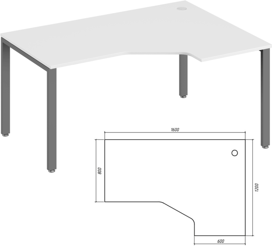 Стол угловой правый Trend Pointex TDM32215545 Белый/Антрацит 1600*1200*750