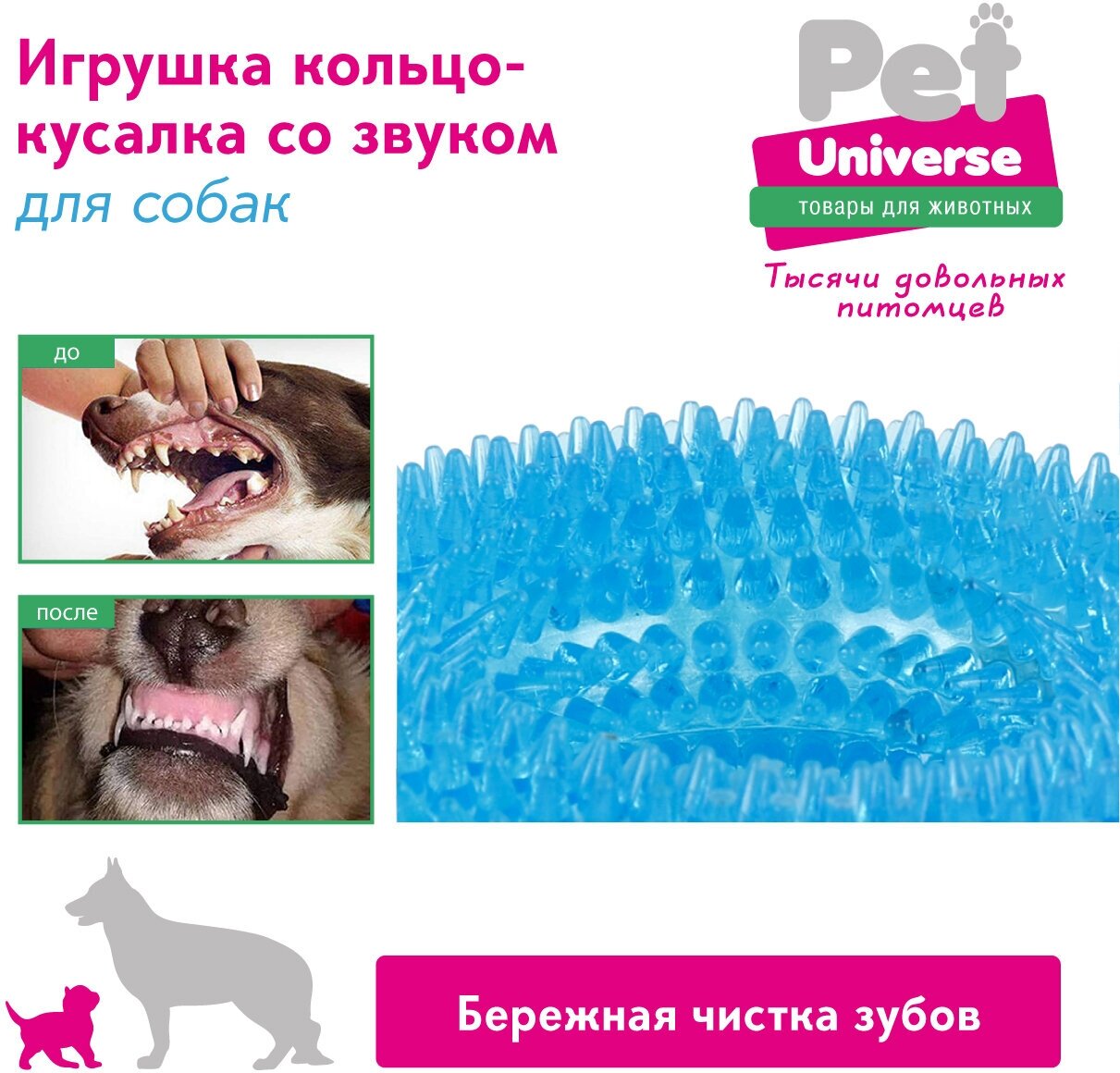 Игрушка для собак с подсветкой Кольцо с шипами и пищалкой Pet Universe 12*3.5 см /PU3007BE - фотография № 4