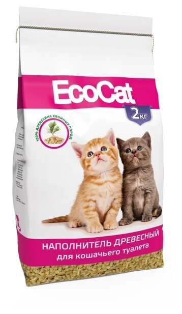 Наполнитель древесный 2 кг EcoCat / Наполнитель/ Наполнитель для кошачьего туалета- 2 шт.