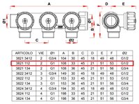 Коллектор проходной регулируемый FAR Multifar (3821 112) 1" НР-ВР, 2 отвода 1/2" евроконус