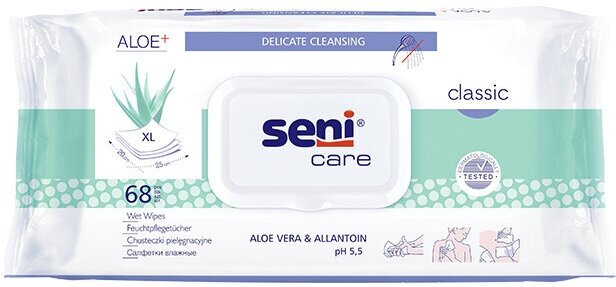 Салфетки влажные с алое вера и аллантоином SENI CARE Classic, 68 шт.