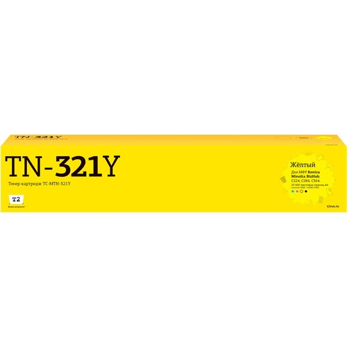 Лазерный картридж T2 TC-MTN-321Y для Konica-Minolta BizHub C224/C284/C364 (25000 стр.) желтый, с чипом картридж galaprint gp tn 321c для konica minolta bizhub c224 c284 c364 25000 стр голубой