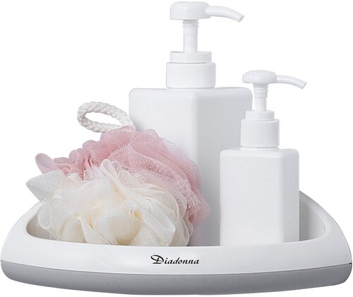 Полка для ванной Diadonna D7321 угловая, ABS-пластик, белый с серым, самоклеящаяся