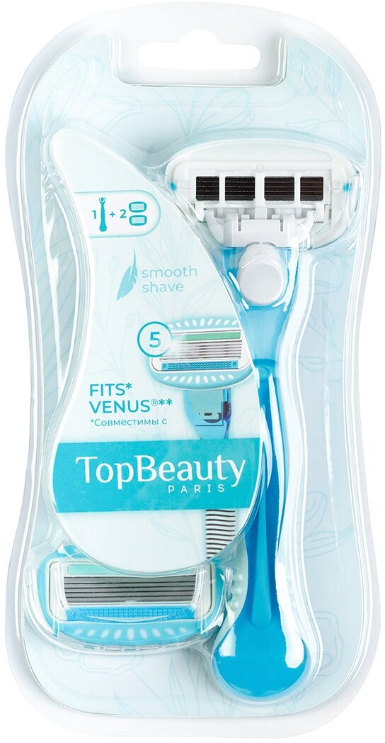 Toptech Женская бритва TopBeauty Paris 1 бритва + 2 сменные кассеты (совместима с Venus)