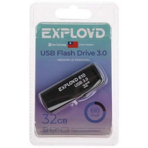 Флешка 610, 32 Гб, USB3.0, чт до 70 Мб/с, зап до 20 Мб/с, черная
